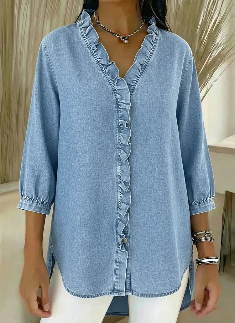 Blusa de Mezclilla con Volantes Chic y Femenina