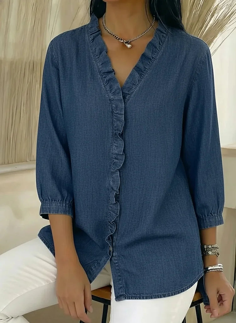 Blusa de Mezclilla con Volantes Chic y Femenina
