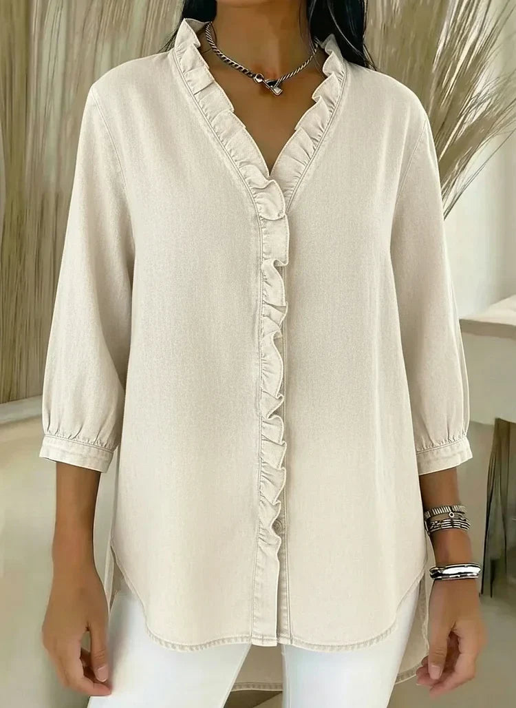 Blusa de Mezclilla con Volantes Chic y Femenina