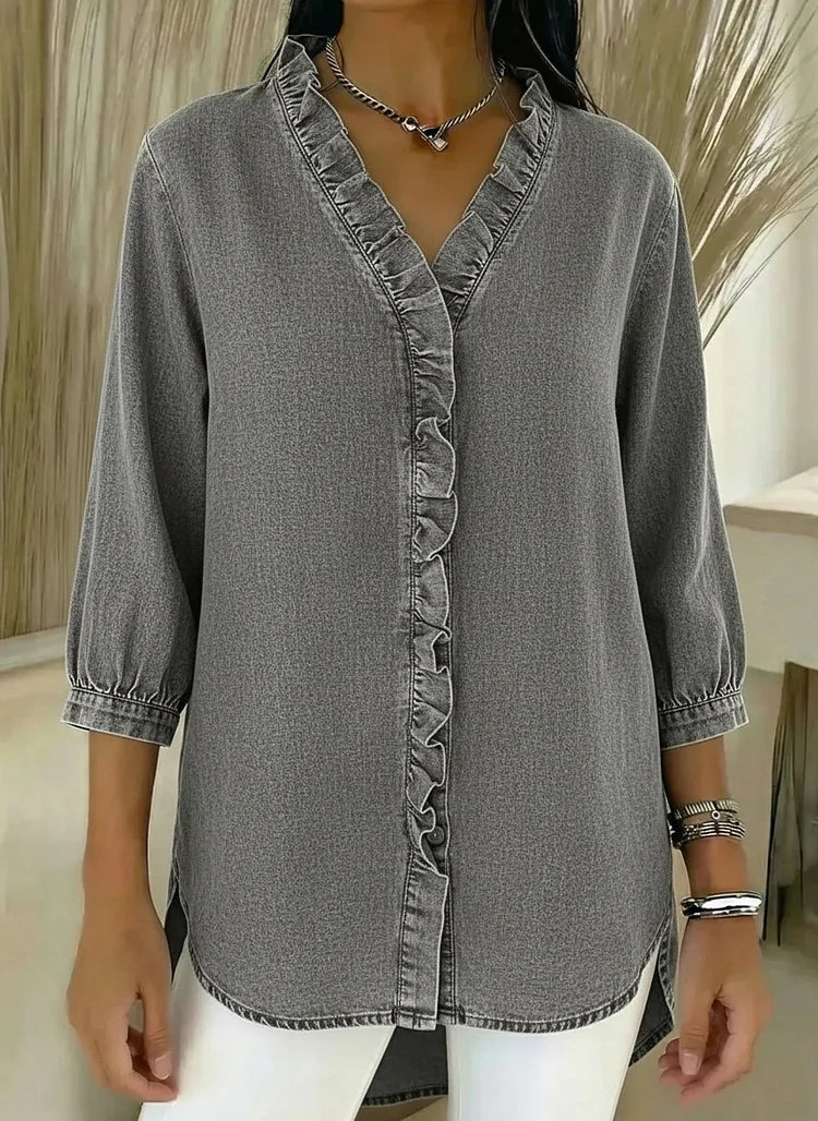 Blusa de Mezclilla con Volantes Chic y Femenina