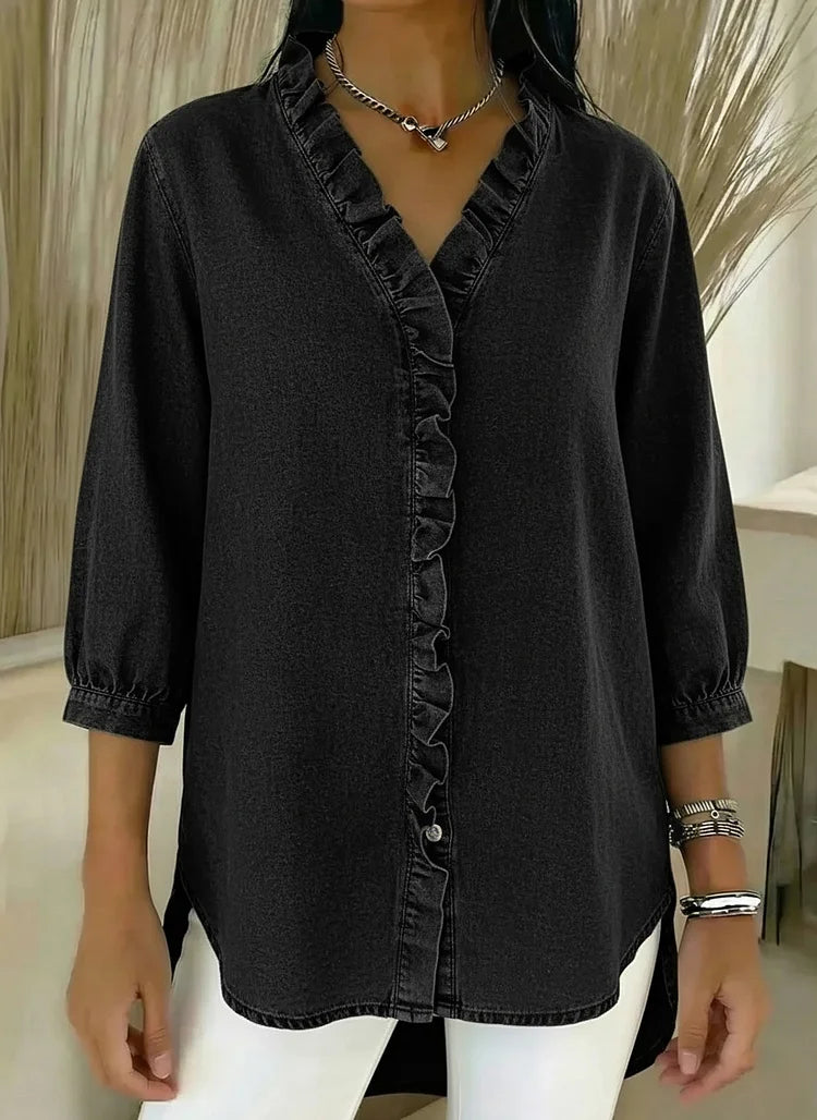 Blusa de Mezclilla con Volantes Chic y Femenina