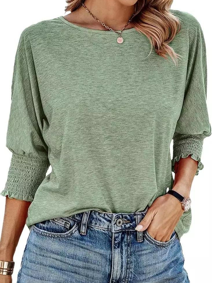 Blusa Casual de Mangas Dolman con Puño Fruncido