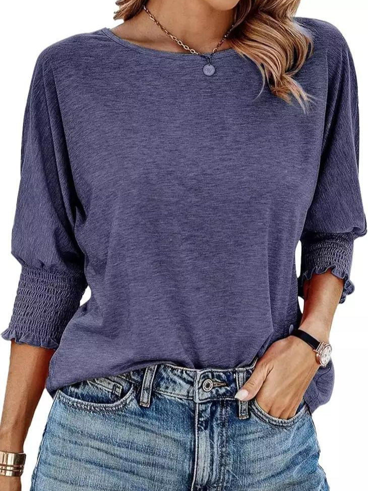 Blusa Casual de Mangas Dolman con Puño Fruncido