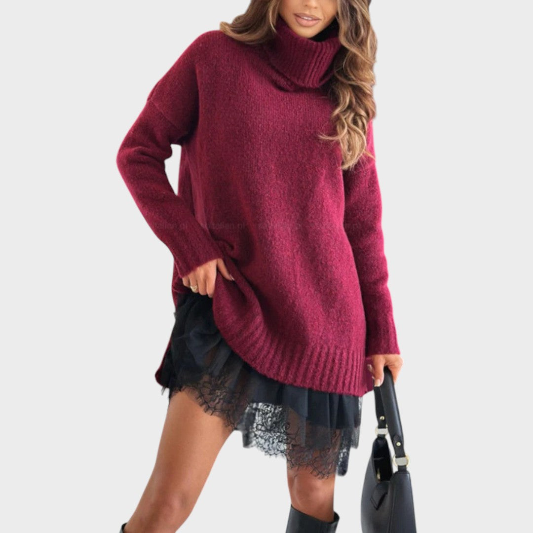 Aurora | Jersey Oversize de Cuello Alto con Detalle de Encaje