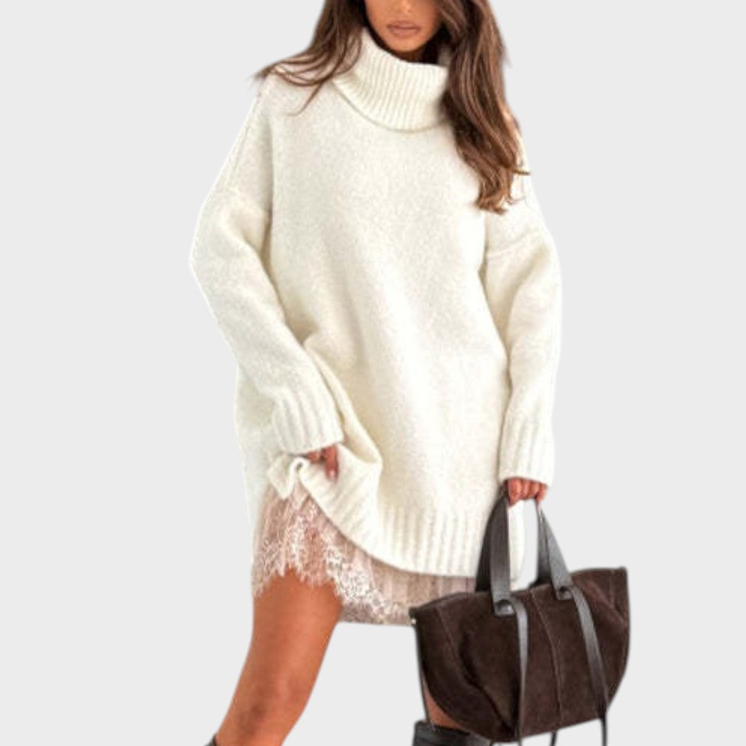 Aurora | Jersey Oversize de Cuello Alto con Detalle de Encaje