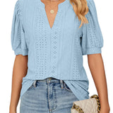 Blusa de Manga Abullonada con Ojetes