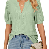 Blusa de Manga Abullonada con Ojetes