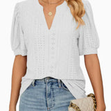 Blusa de Manga Abullonada con Ojetes