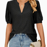 Blusa de Manga Abullonada con Ojetes