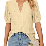Blusa de Manga Abullonada con Ojetes