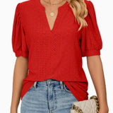 Blusa de Manga Abullonada con Ojetes