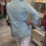 Blusa de Patrón Mixto con Botón en la Espalda de Gingham