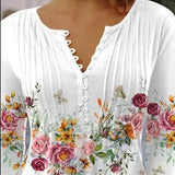 Blusa Floral con Mangas de Campana y Pliegues