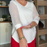 Casual V-Neck Blouse with Lace Sleeves