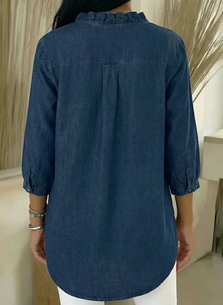 Blusa de Mezclilla con Volantes Chic y Femenina