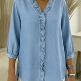 Blusa de Mezclilla con Volantes Chic y Femenina