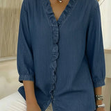 Blusa de Mezclilla con Volantes Chic y Femenina