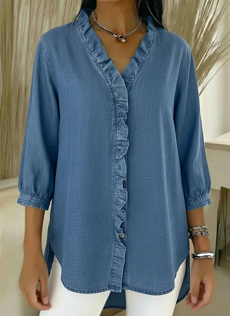Blusa de Mezclilla con Volantes Chic y Femenina