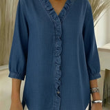 Blusa de Mezclilla con Volantes Chic y Femenina