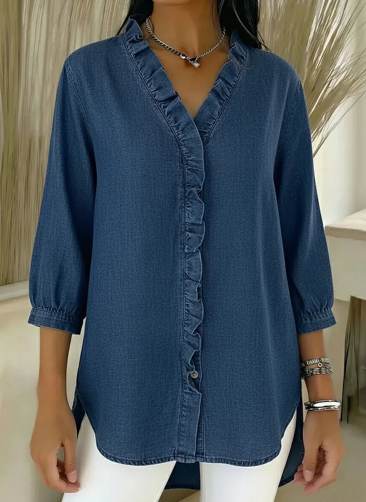 Blusa de Mezclilla con Volantes Chic y Femenina