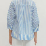 Blusa de Botones de Perla con Cuello en V a Rayas Verticales