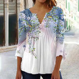 Blusa Floral con Mangas de Campana y Pliegues