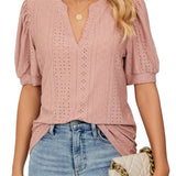 Blusa de Manga Abullonada con Ojetes