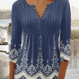 Blusa Floral con Mangas de Campana y Pliegues