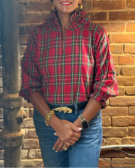 Blusa de Cuello Volante a Rayas Clásica