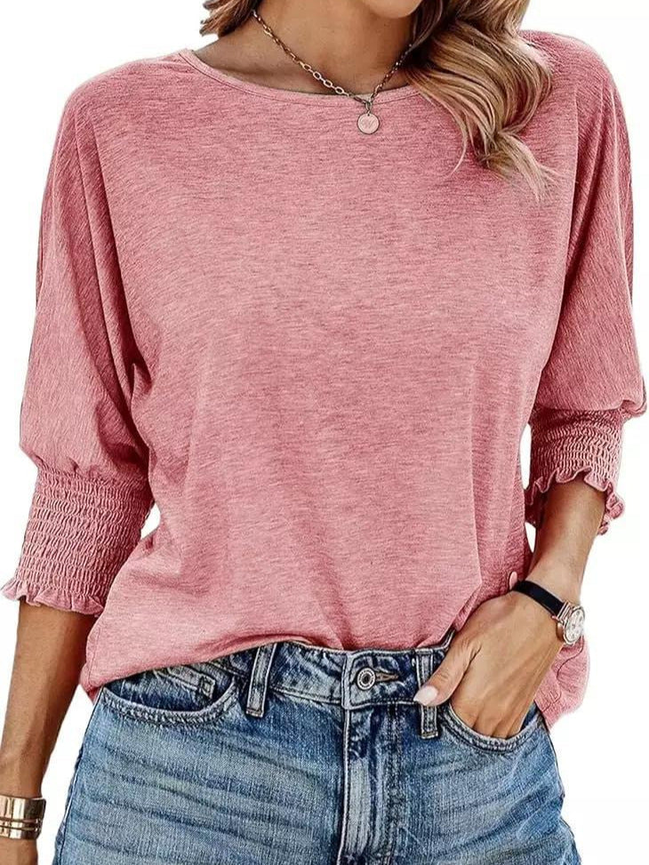 Blusa Casual de Mangas Dolman con Puño Fruncido